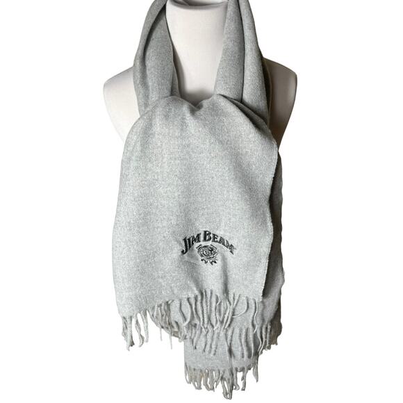 Jim Beam‎ Embroidered Blanket Scarf Gray Large Winter New 72”x28” - Picture 3 of 5